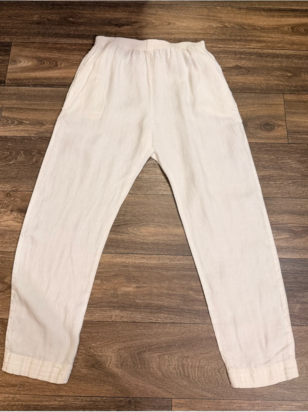 Laura Biagiotti Linen Pants Women White Elastic Waist Made In Italy Vintage